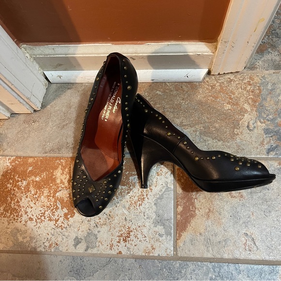👠 Splendid & Sassy Donald Pliner Black Studded Peep Toe Heels! - Picture 8 of 13